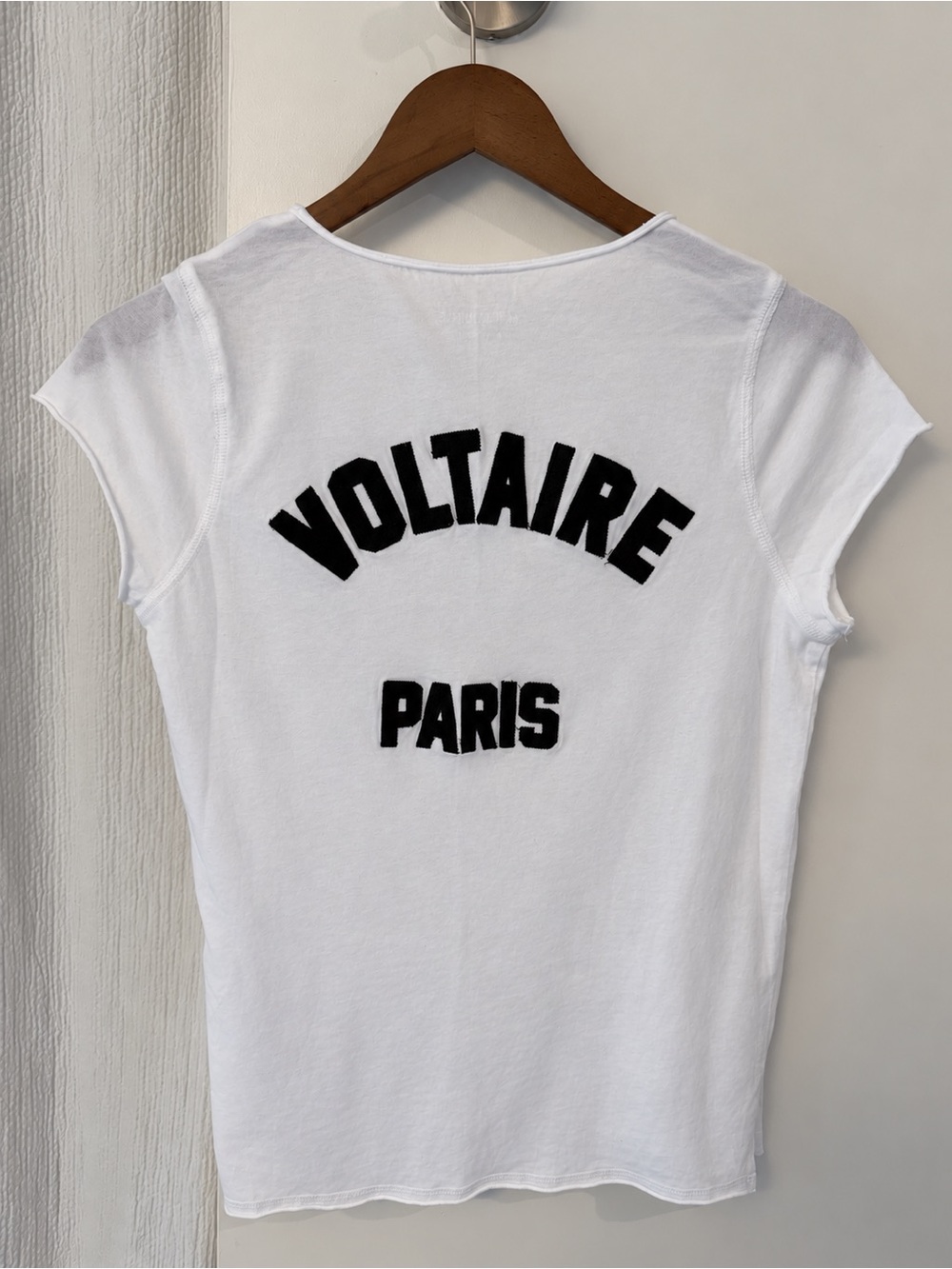 Zadig & Voltaire White Tee with Black 'Voltaire Paris' Appliqué